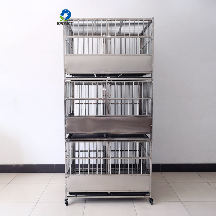 EUR PET New Design Three Layers Foldable Big Stainless Steel Dog Cages Pet Cages 3 Layers 6 Doors Pet Folding Cage
