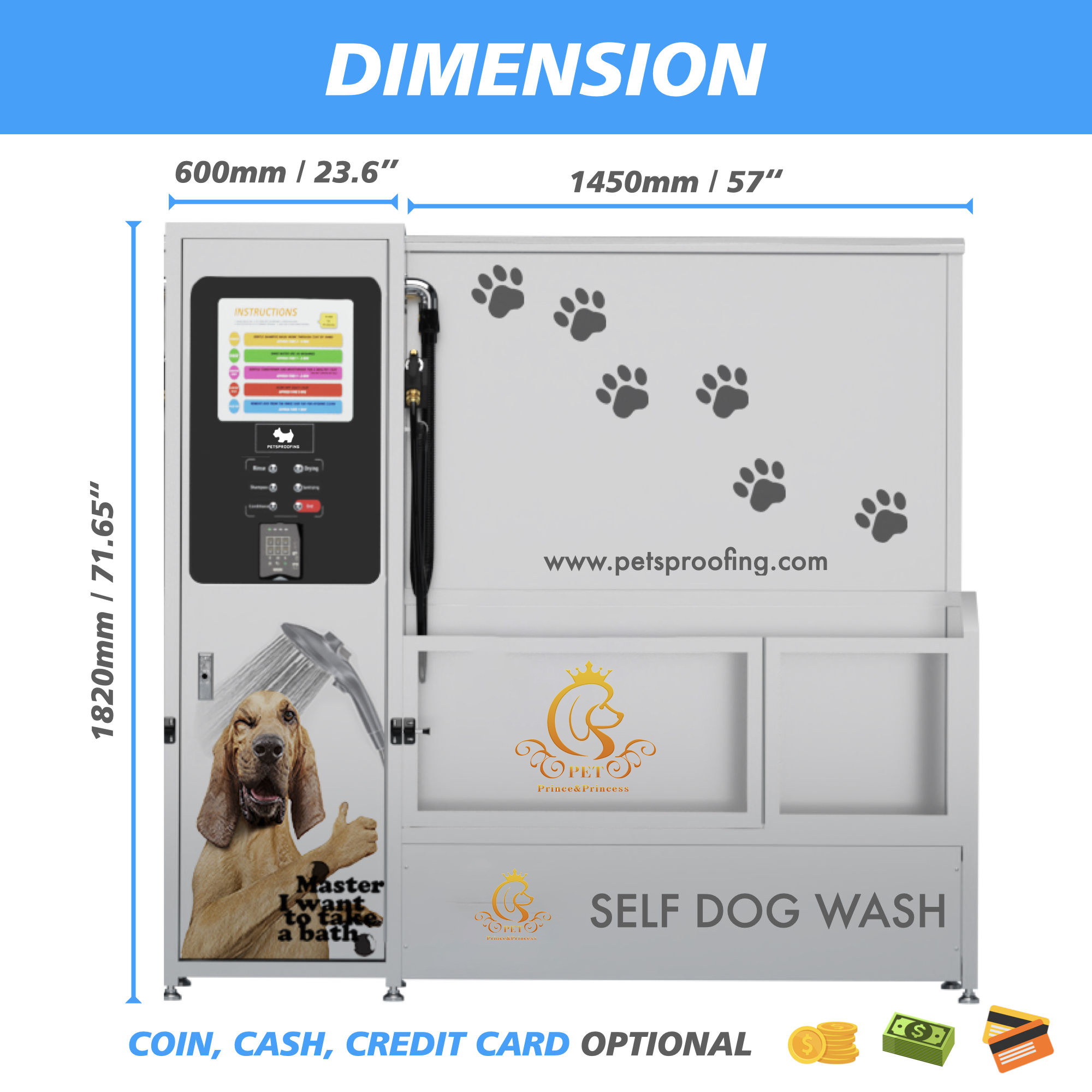 EUR PET Automatic Coin Operated Self Service Cleaning Animal Pet Vending Dog Grooming Wash Washing Machine Bathtub