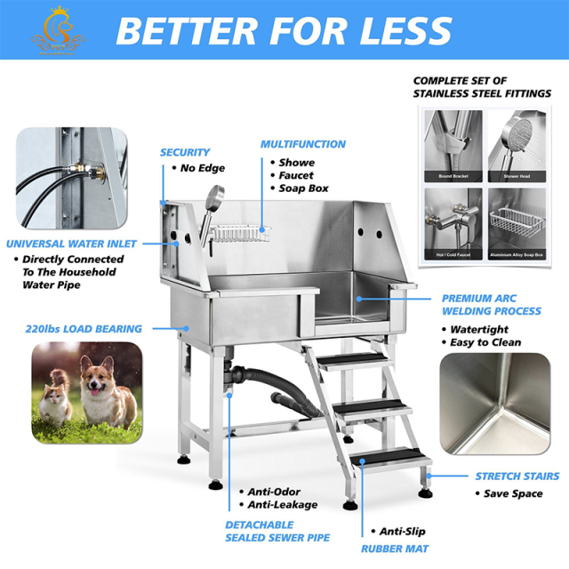 EUR PET Wholesale Stainless Steel Pet Grooming Tub and Bathing Station Premium Cleaning & Bathing Tool for Pets