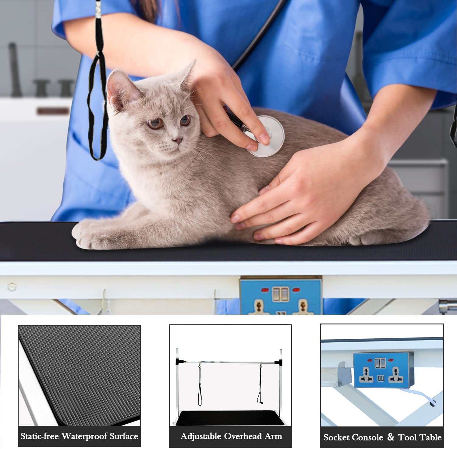 Pet Electric Lifting Grooming Table with Gantry Frame for Cats and Dogs, Folding Grooming Table for Bathing