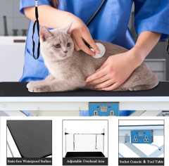 Pet Electric Lifting Grooming Table with Gantry Frame for Cats and Dogs, Folding Grooming Table for Bathing
