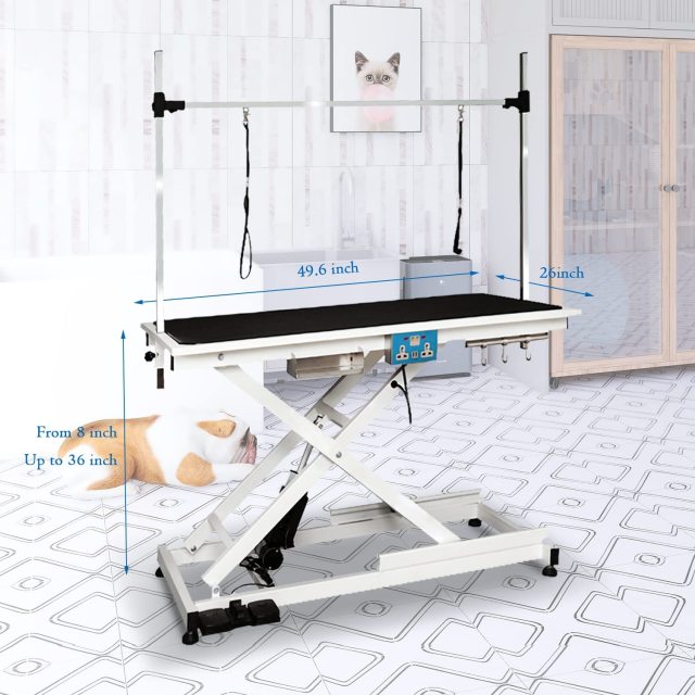 Pet Electric Lifting Grooming Table with Gantry Frame for Cats and Dogs, Folding Grooming Table for Bathing