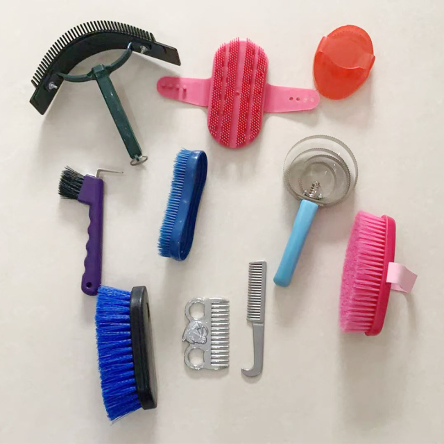 Horse Care Grooming Tools Kit With 10 Pieces Brushes Sweat Scrapers Tail Combs Hoof Picks Hair Brushes