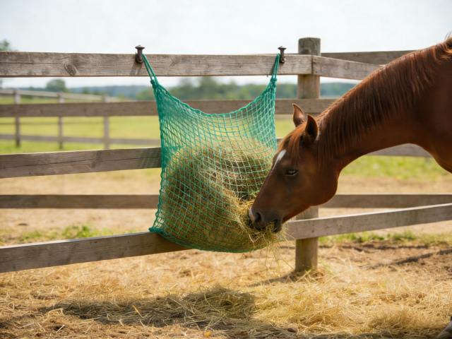 PP Slow Feeder Hay Nets for Horse Ingesting Hay Netting 4 ft X 3 ft Size with Hang Loops and Tie Rope in the Middle