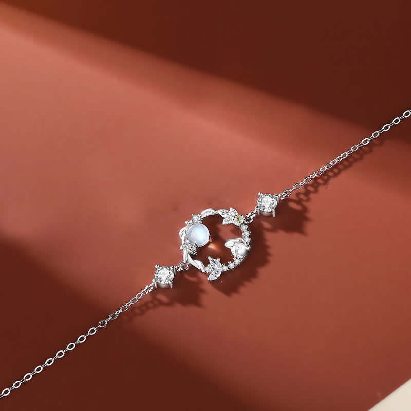 925 Sterling Silver Year of the Rabbit Moonstone Moon Flower Pattern Necklace Pendant Bracelet Earrings