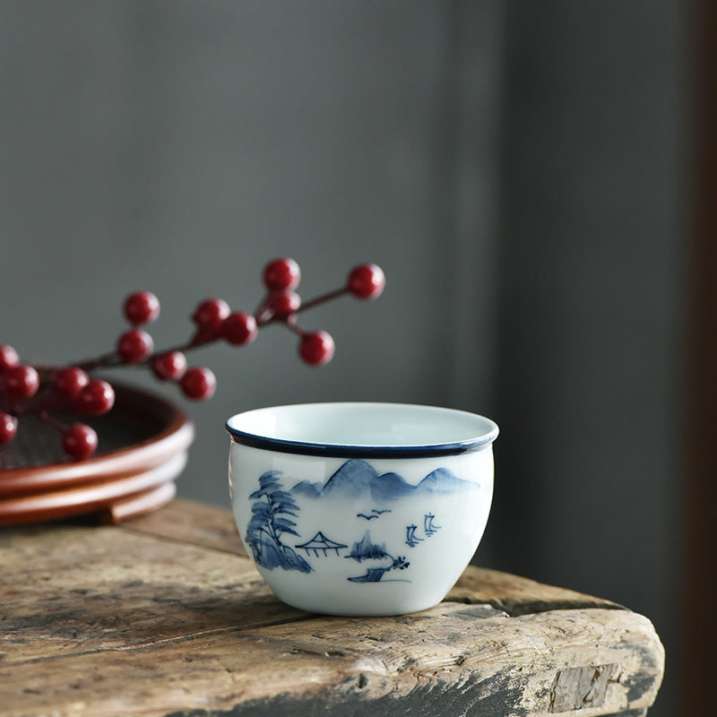 Koi Fish Lotus Flower Leaf Mountains Tree Ceramic Teacup Kung Fu Tea Cup 130ml