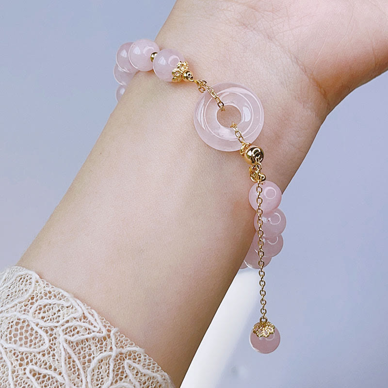 Natural Pink Crystal Peace Buckle Love Charm Bracelet