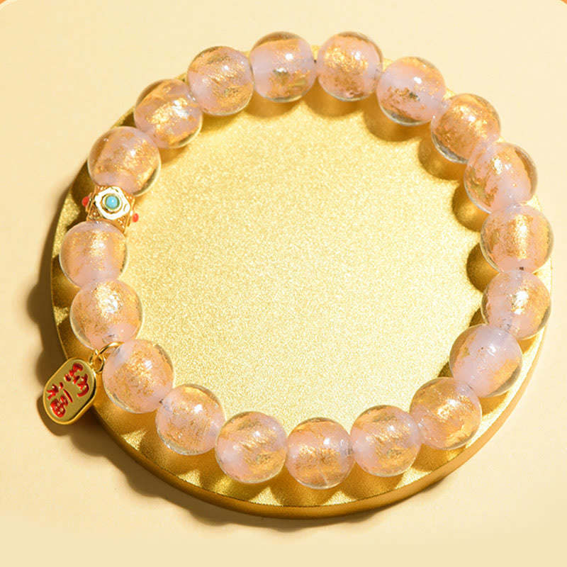 Tibetan Incense Ash Liuli Glass Bead Lucky Fortune Fu Character Charm Bracelet