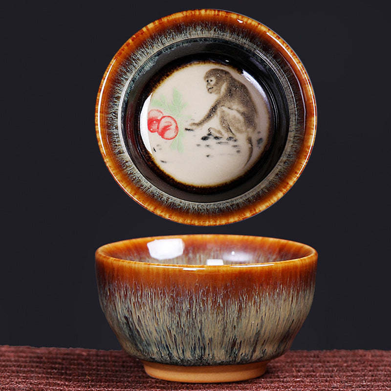12 Chinese Zodiac Pattern Ceramic Teacup Kung Fu Jian Chinese Zhan Tea Cup 73ml
