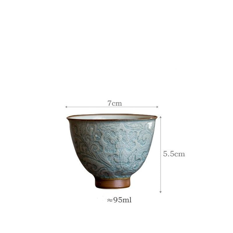 Lotus Carved Ceramic Teacup Kung Fu Tea Cup