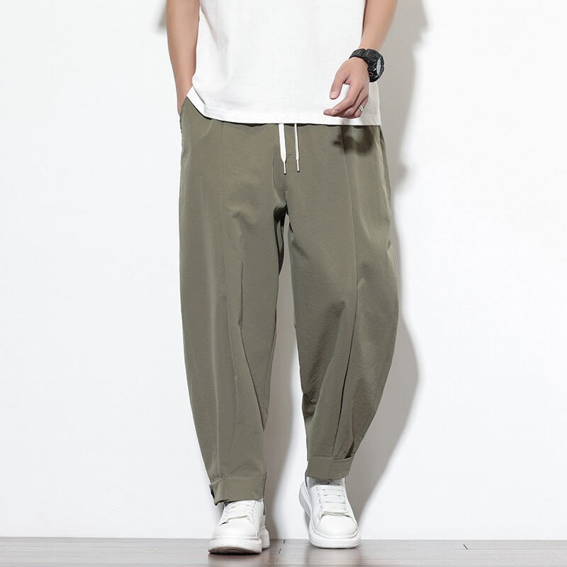 Casual Solid Color Drawstring Men's Harem Pants With Pockets
