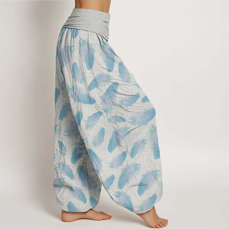 Casual Feathers Pattern Women's Elastic Waist Harem Pants