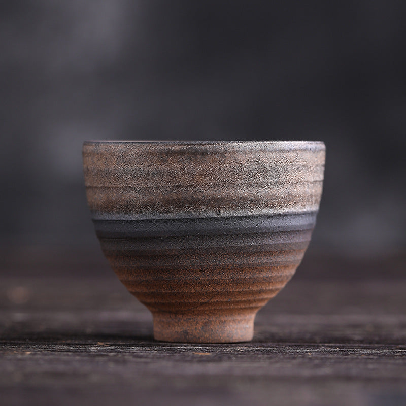 Simple Brown Striped Texture Ceramic Teacup Kung Fu Tea Cup Bowl
