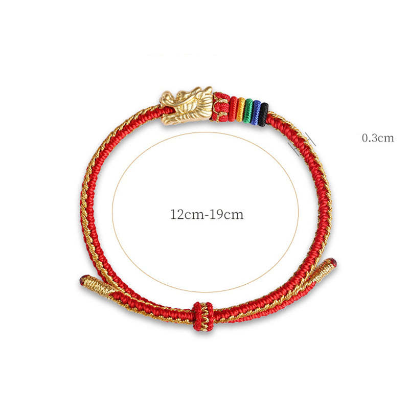 999 Sterling Silver Luck Year Of The Dragon Colorful Rope Bracelet