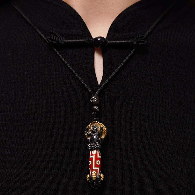 Tibet Om Mani Padme Hum Dzi Bead Skull Wisdom Necklace Pendant