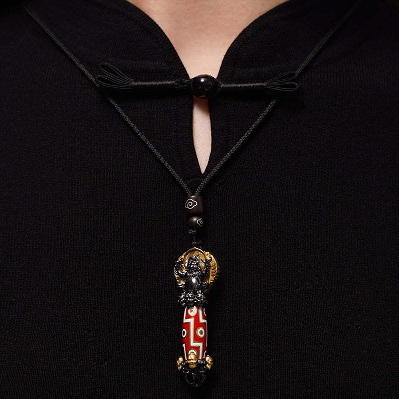 Tibet Om Mani Padme Hum Dzi Bead Skull Wisdom Necklace Pendant