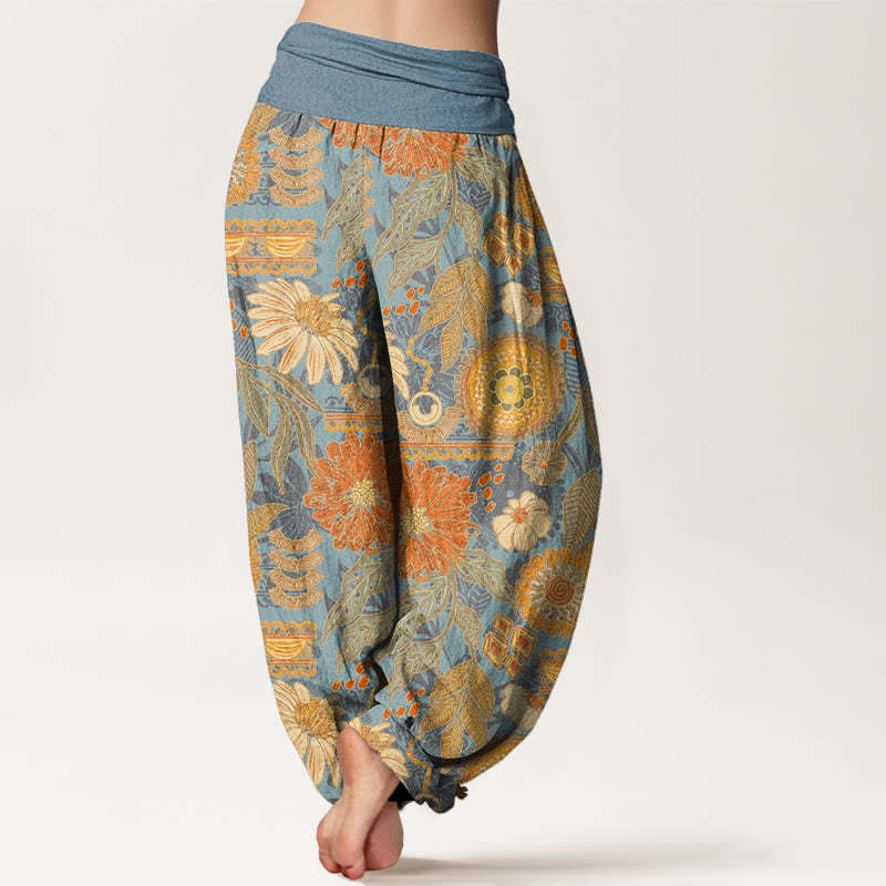 Sunflowers Round Floral Design Women's Elastic Waist Harem Pants