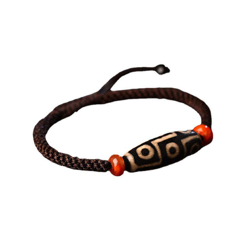 Tibetan Nine-Eye Dzi Bead Prosperity String Bracelet