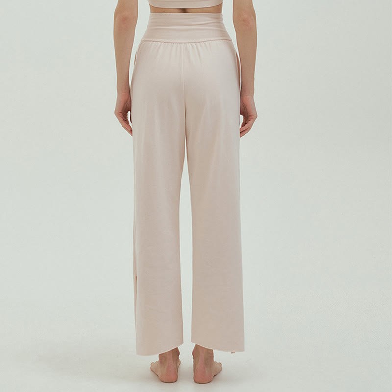 Casual Loose Tie-down Hem Plain High Waist Women's Leica Pants With Pockets