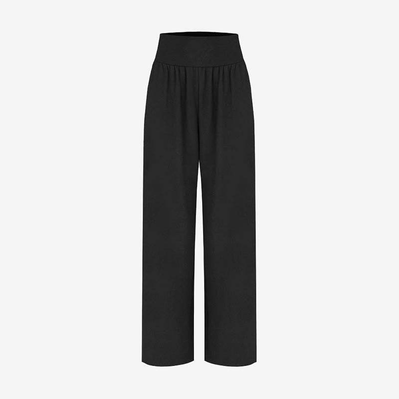 Casual Loose Tie-down Hem Plain High Waist Women's Leica Pants With Pockets