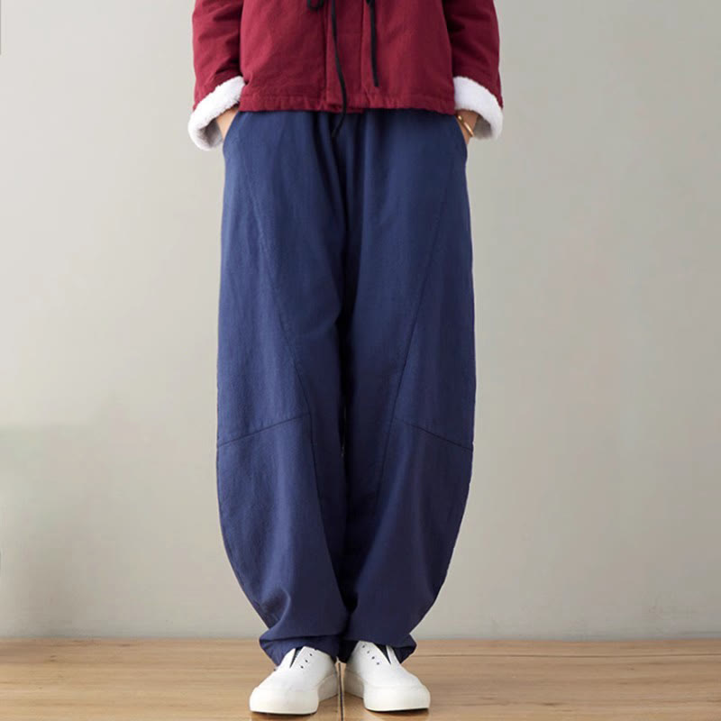Casual Plain Loose Women's Cotton Pants With Pockets