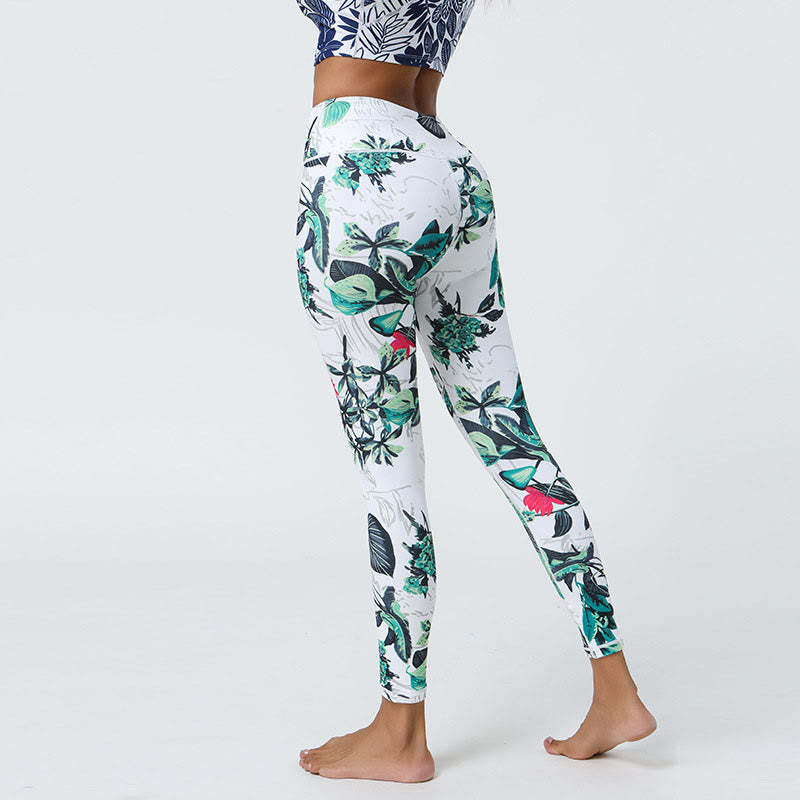 Flowers Leaves Dandelions Pineapples Print Sports Fitness High Waist Leggings Women's Yoga Pants