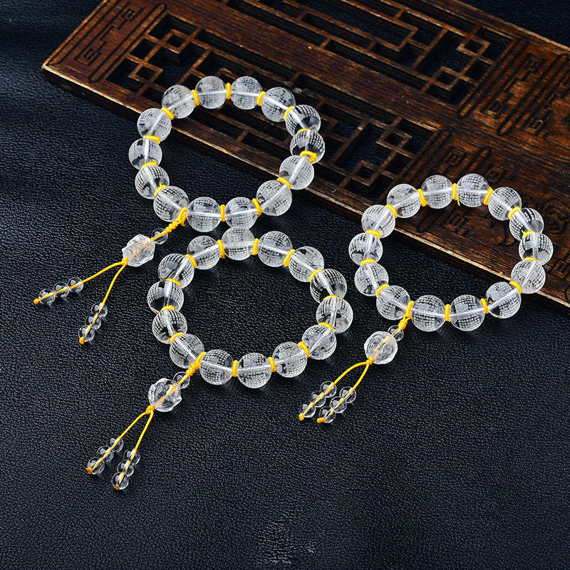 Tibet White Crystal Half Demon Half mystic zen Heart Sutra Lotus Healing Bracelet