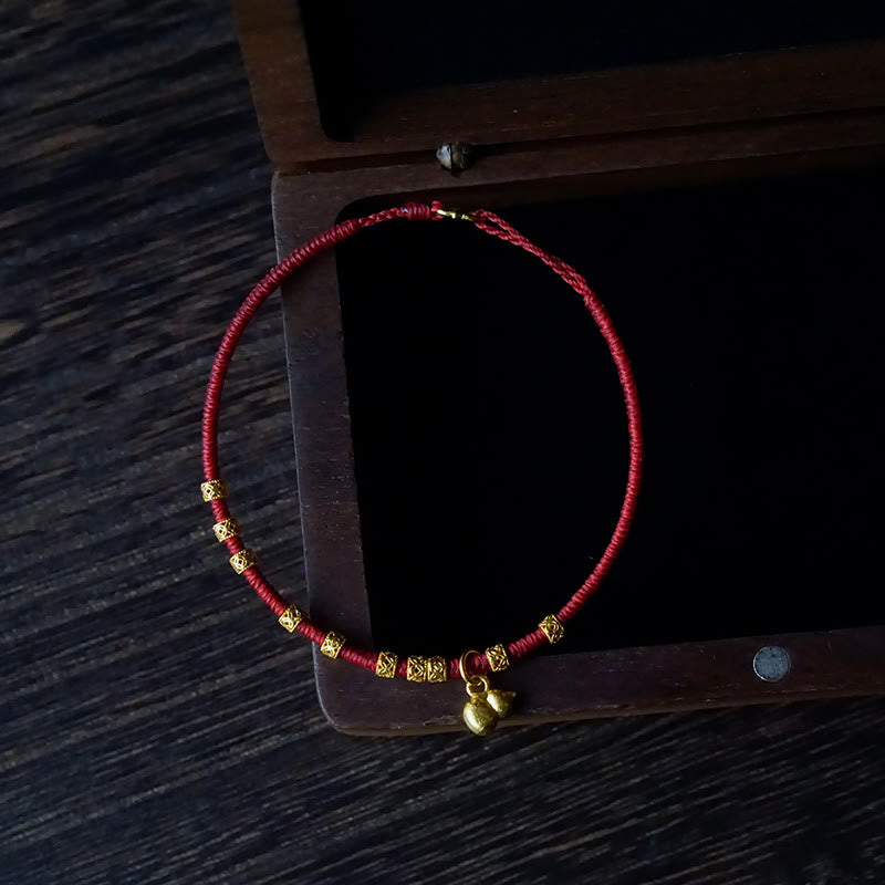 999 Gold Small Gourd Charm Handmade Luck Strength?Rope Bracelet