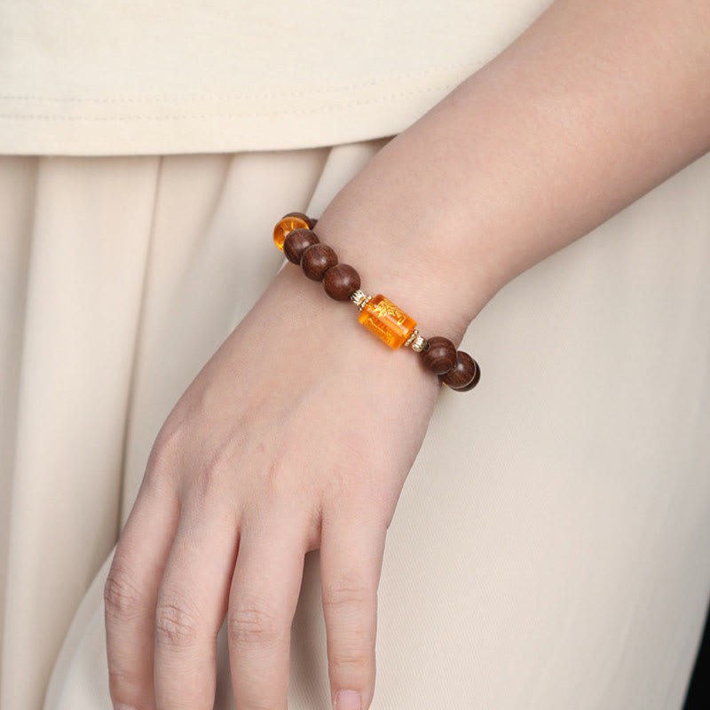 Natural Phoebe Zhennan Wood Om Mani Padme Hum God Of Wealth Crystal Protection Bracelet
