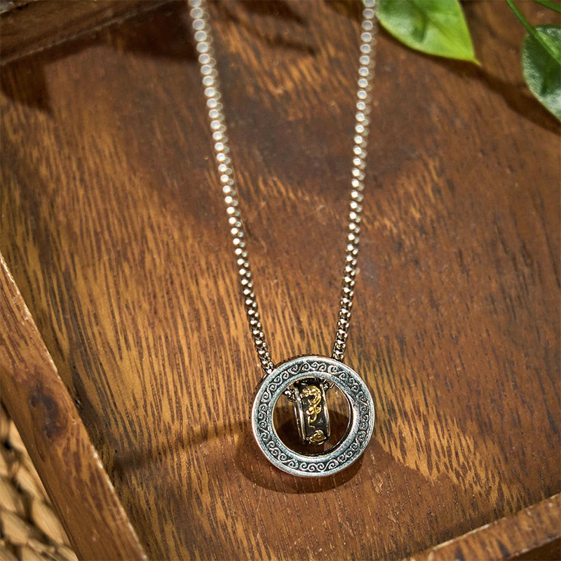 Double Ring PiXiu Peace Buckle Wealth Rotatable Necklace Pendant