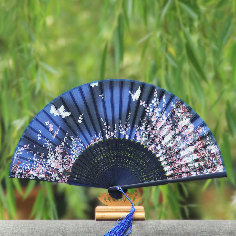 Butterfly Flowers Handheld Bamboo Folding Fan