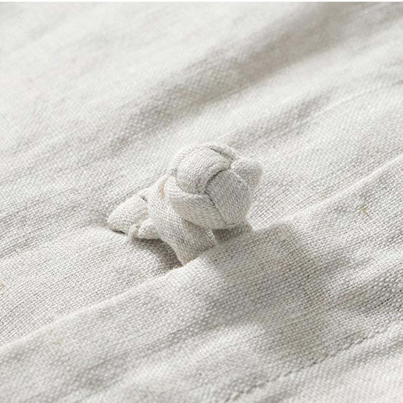 Daily Frog-Button Stand Collar Short Sleeve Linen Men's Shirt