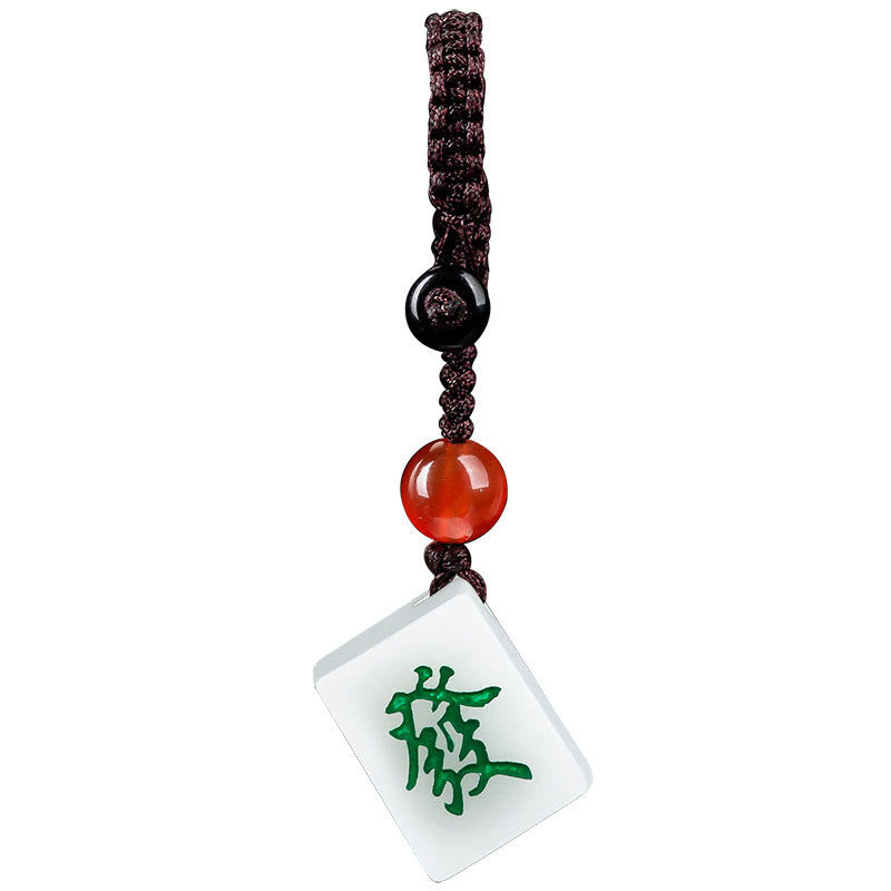 Natural Jade Mahjong Fa Character Wealth Prosperity Phone Hanging Key Chain Decoration