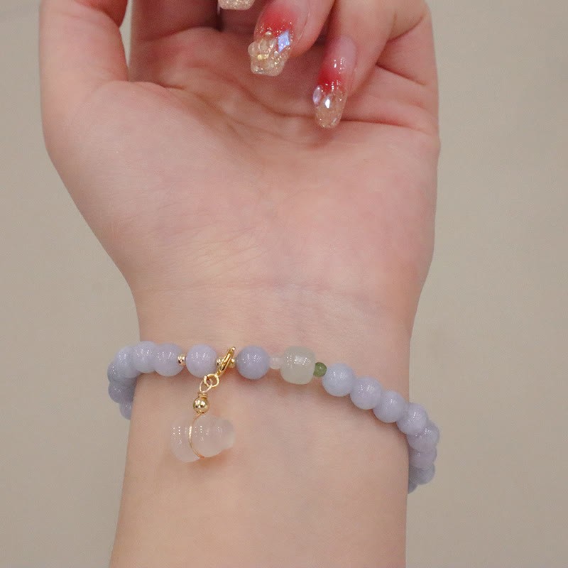 Natural Aquamarine Chalcedony Serenity Rabbit Gourd Cat Charm Bracelet