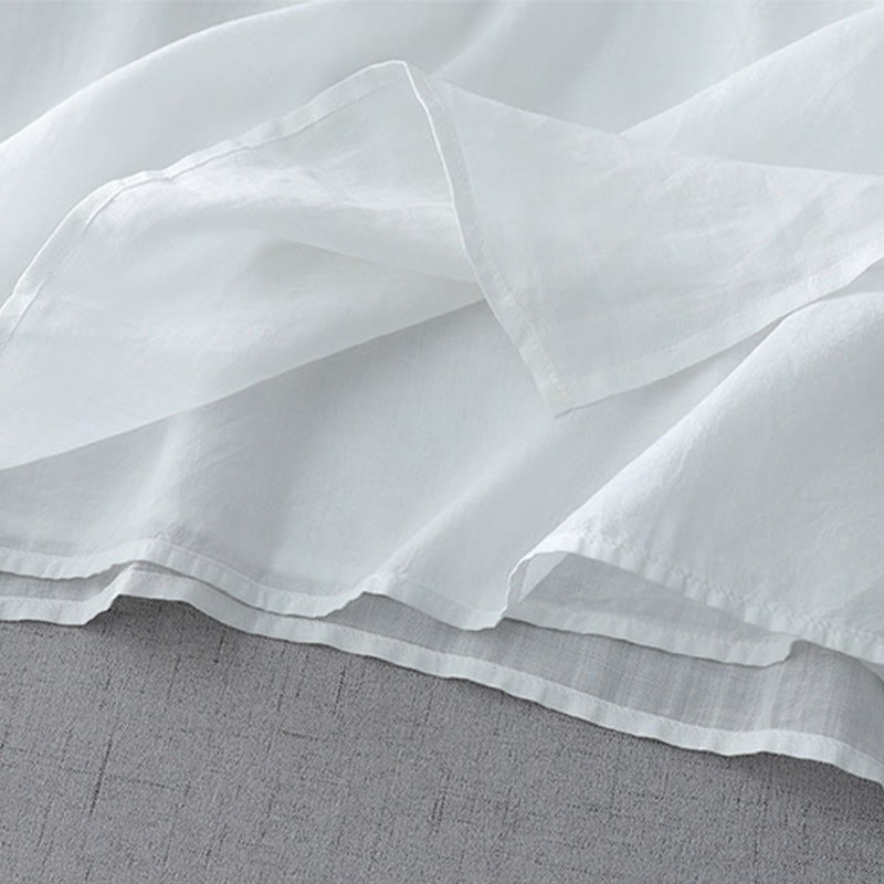 Solid Color Frog-Button Three Quarter Sleeve Double Layer Cotton Linen Shirt