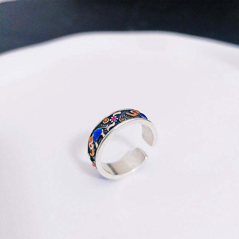 Colorful Elephant Carved Strength Adjustable Ring
