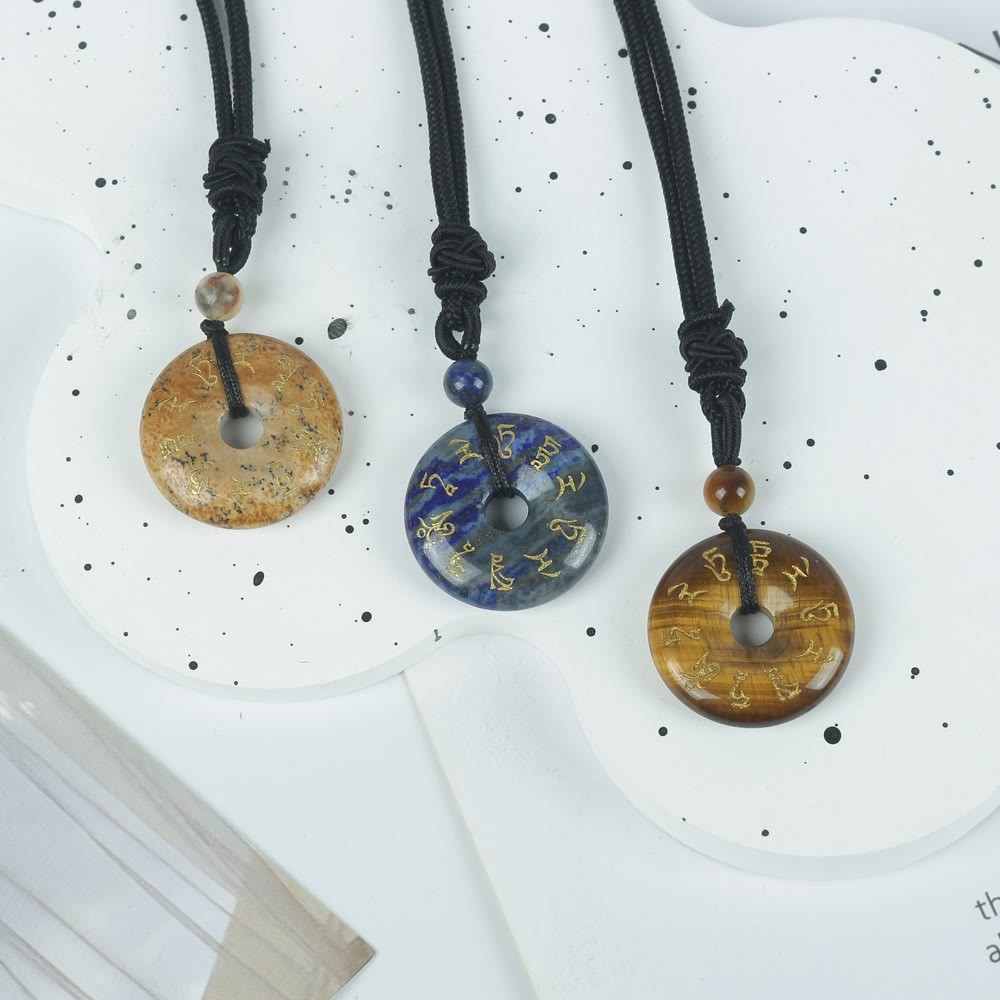 Green Tara Mantra Natural Various Crystal Black Obsidian Fulfilment Necklace Pendant