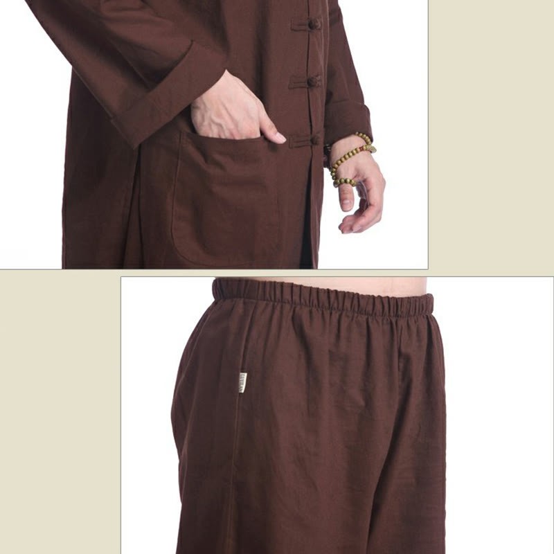 Chinese Frog Button Design Meditation Prayer Cotton Linen Spiritual Zen Practice Yoga Clothing Men's Set