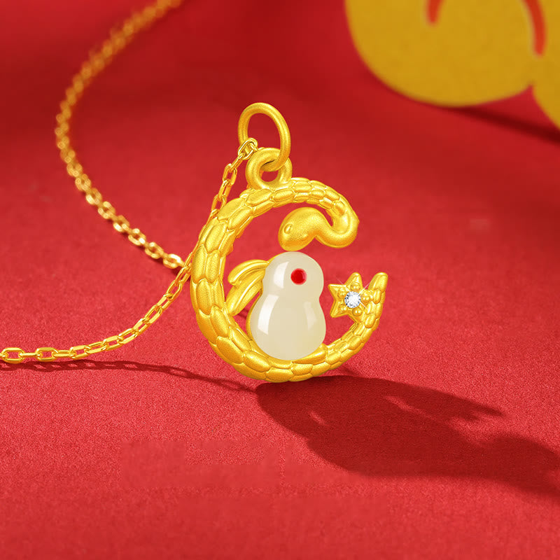 999 Gold Snake Around Rabbit Year Of The Snake Luck Necklace Pendant