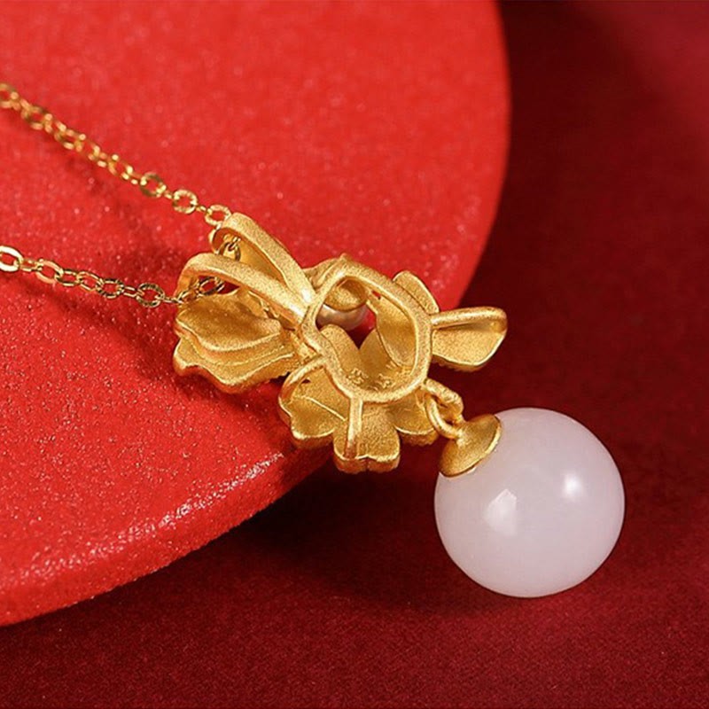 White Jade 925 Sterling Silver Pearl Flower Blessing Necklace Pendant Ring Earrings