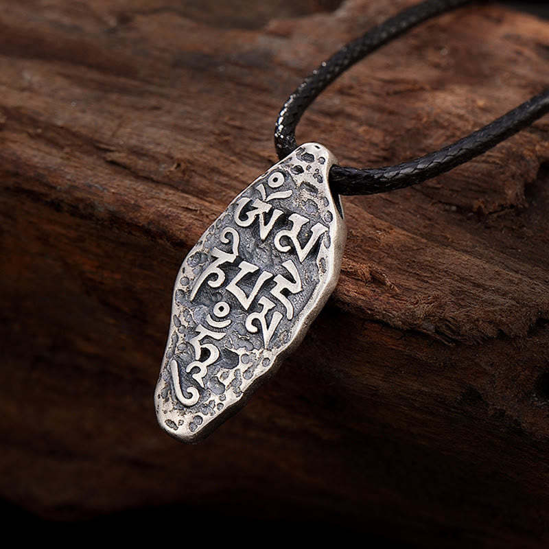 Tibetan 925 Sterling Silver Om Mani Padme Hum Dorje Vajra Engraved Strength Necklace Pendant