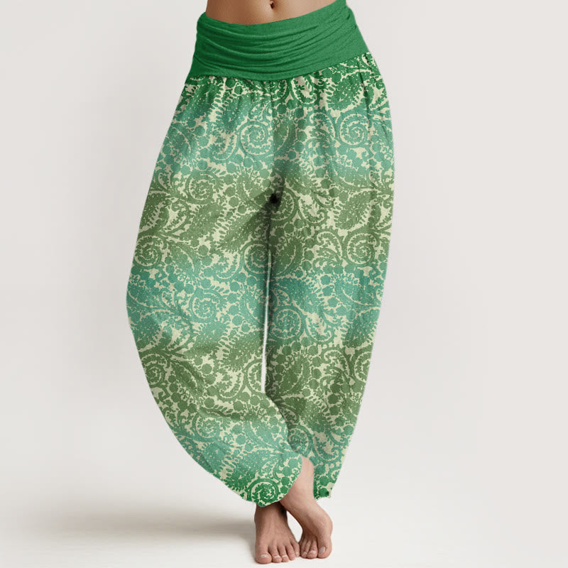 Casual Geometric Rotating Flower Leaves Women's Elastic Waist Harem Pants