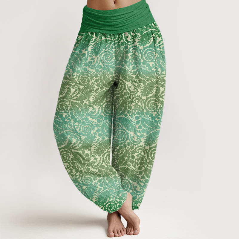 Casual Geometric Rotating Flower Leaves Women's Elastic Waist Harem Pants