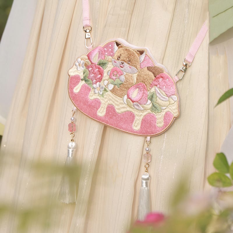 Embroidery Lucky Panda Cat Shiba Inu Deer Rabbit Fox Flower Cute Animal Hanfu Bag Crossbody Bag Shoulder Bag