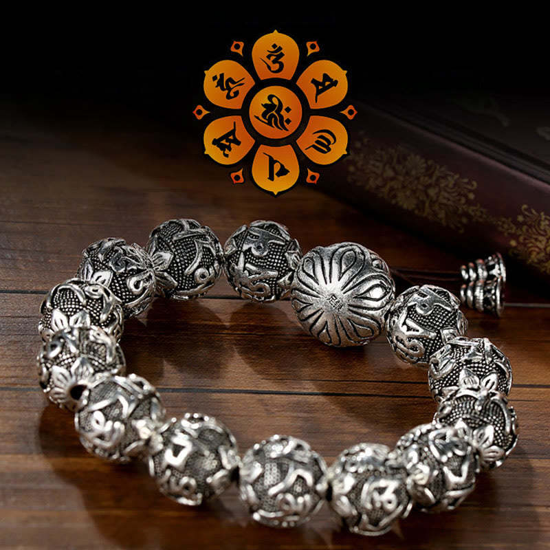 Tibetan Om Mani Padme Hum Carved Alloy Beads Amulet Bracelet (Extra 35% Off | USE CODE: FS35)