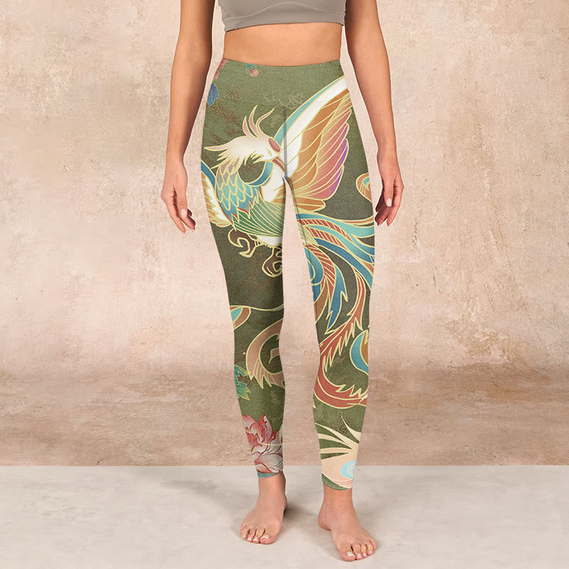 Vibrant Phoenix Flowers Print Gym Leggings Women's Yoga Pants
