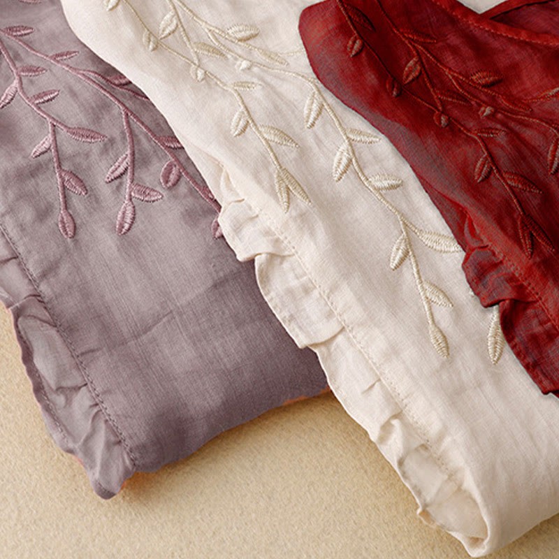 Casual Plain Embroidery Willow Leaf Half Sleeve V-neck Women's Shirt