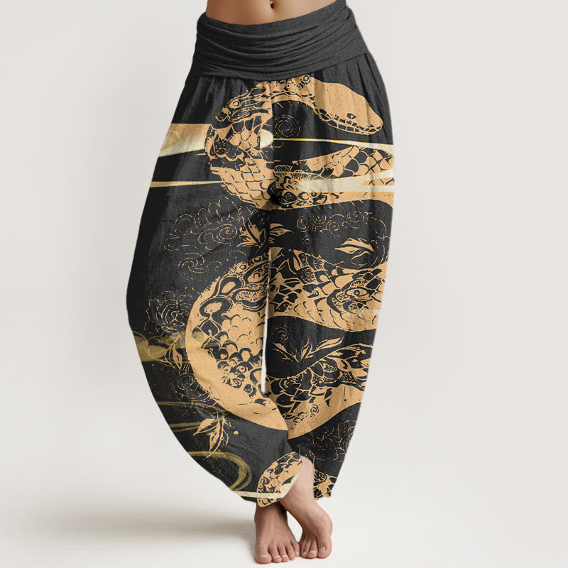 Auspicious Clouds With Snake Pattern Women's Elastic Waist Harem Pants