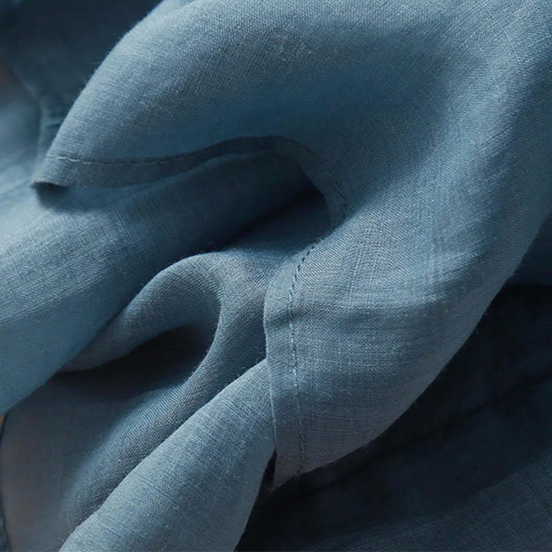 Summer Casual Flower Branches Embroidered Pattern V-Neck Half Sleeve Cotton Linen Women's T-shirt