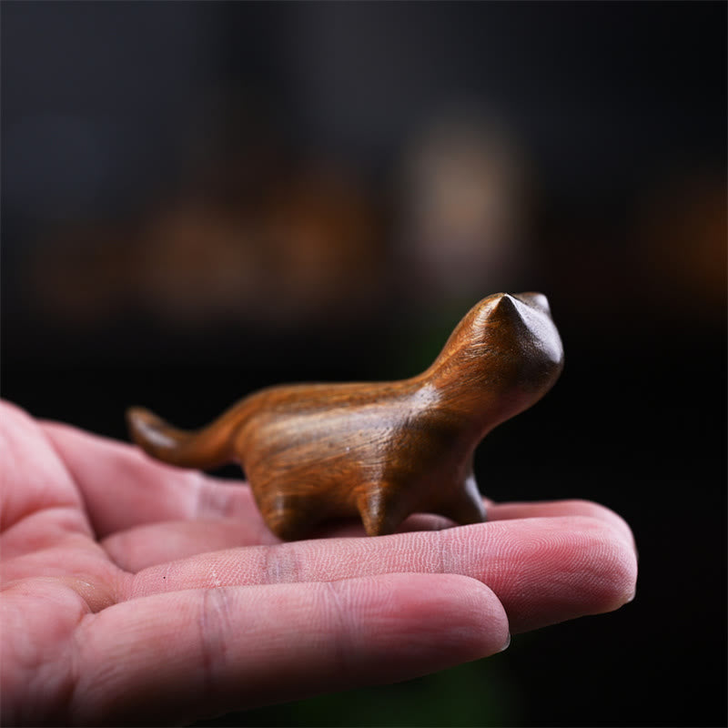 Green Sandalwood Small Leaf Red Sandalwood Ebony Wood Rainbow Wood Lucky Mini Walking Cat Positive Decoration